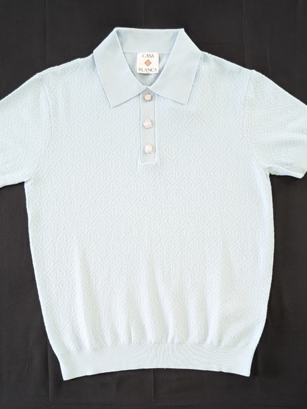 CASABLANCA Pointelle Monogram Knit Polo Shirt Blue Light Pastel Size M NWT